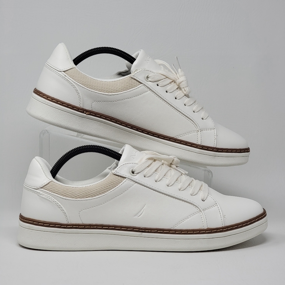 Nautica Turvo Mens Sneakers Size 11 Cream Ivory Lace Up Casual Comfort Shoes New - Picture 3 of 9